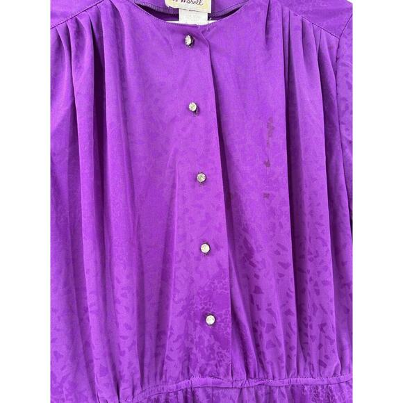 Warell Vintage Dress Womens 12 Purple Maxi Long Sleeves Satin Button Chest USA - Picture 6 of 16